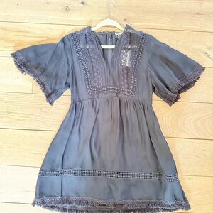 Whistles Black Crochet-Trim Mini Dress with V-Neck